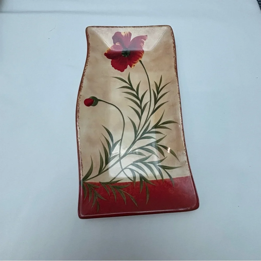 Pier 1 Poppies 8 1/4” Rectangular Trays Plates Set 4